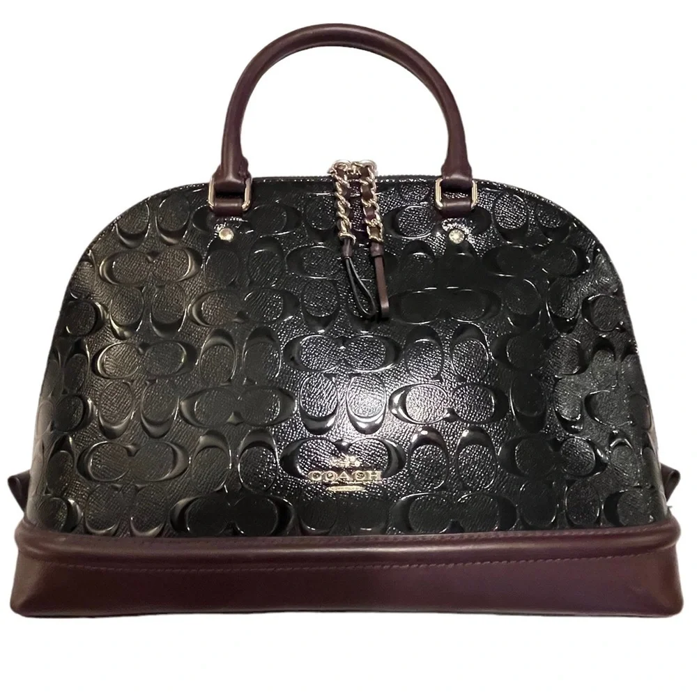 👜♥️ COACH Sierra Leather Satchel Handbag Black/Burgundy/Gold Tone Like New ❤️👜
